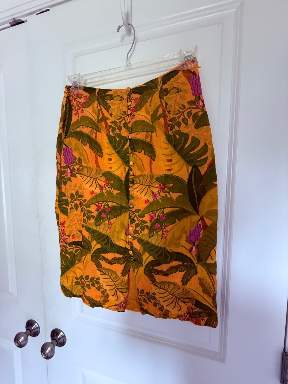 Farm Rio anthropologie Tropical Palm Print Linen Blend Midi Skirt boho Small